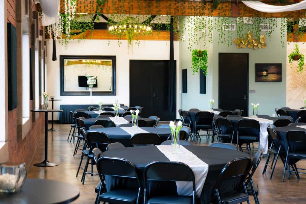 Tables set for a year-end team meeting at Connection Room meeting space in Cottonwood AZ
