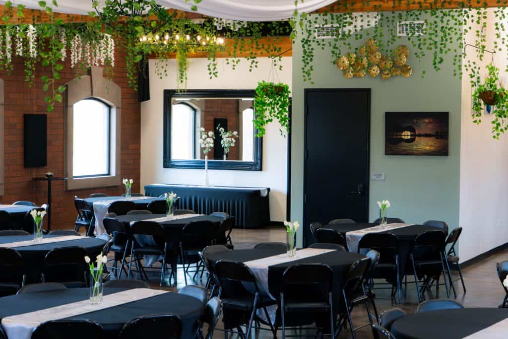 Tables set up for an art class or creative workshop at Connection Room in the Verde Valley